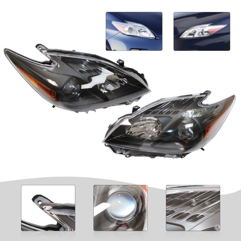 Headlights Assembly For 2010 2011 Toyota Prius Driver And Passenger Side Front Halogen Headlamps With Polycarbonate Lens Black