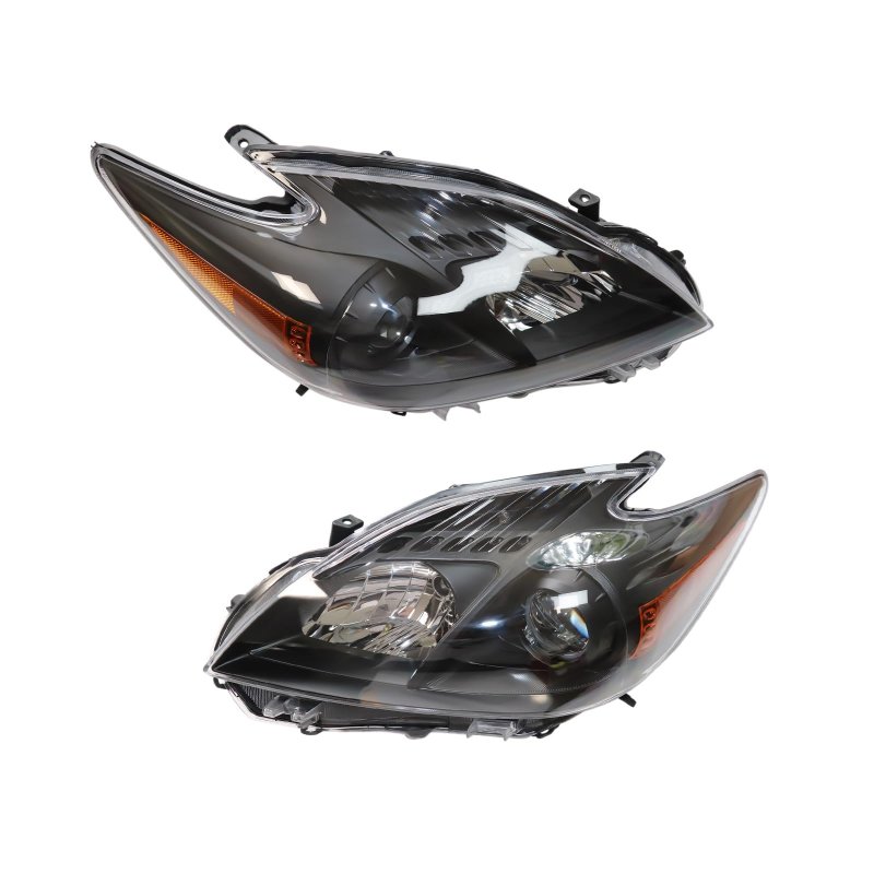 Headlights Assembly For 2010 2011 Toyota Prius Driver And Passenger Side Front Halogen Headlamps With Polycarbonate Lens Black