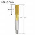 Uxcell Metric Machine Thread Milling Tap M12 X 1 75 H2 Titanium Coated Ti-coated High Speed Steel 4 Straight Flutes Screw
