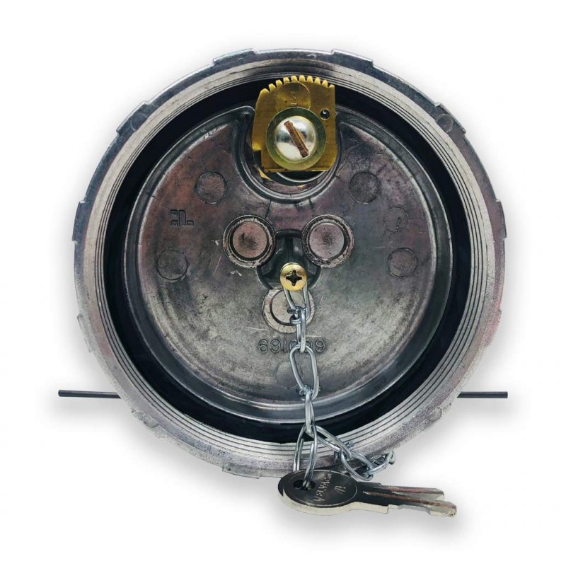 Fuel Tank Cap Female Non Vented 4 In Nominal Size 8 Threads Per Inch Aluminum Locking With Safety Chain And Keys Model 600169-6
