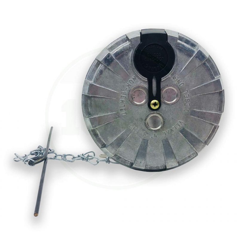 Fuel Tank Cap Female Non Vented 4 In Nominal Size 8 Threads Per Inch Aluminum Locking With Safety Chain And Keys Model 600169-6