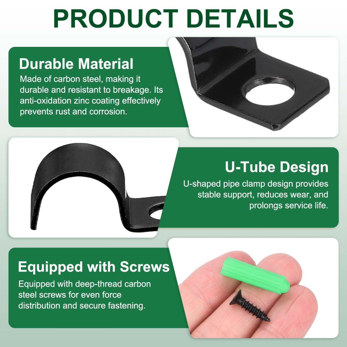20pcs 5mm 3 16 One Hole Pipe Strap Rigid U Brackets Conduit Clamp Heavy Duty Carbon Steel Clip With Self-tapping Screws And