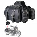 Qjbomto High-density Leather Motorcycle Saddlebags-throw Over Saddle Bags Sides With Cup Holder I Waterproof Side Tool Bag 