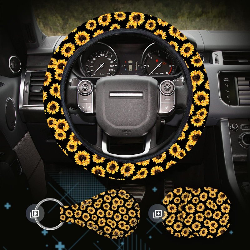 Sunflower Steering Wheel Cover Dreams Car Set Women S Delightful Yellow Accessories With Cute Stuff Featuring Adorable Keychain