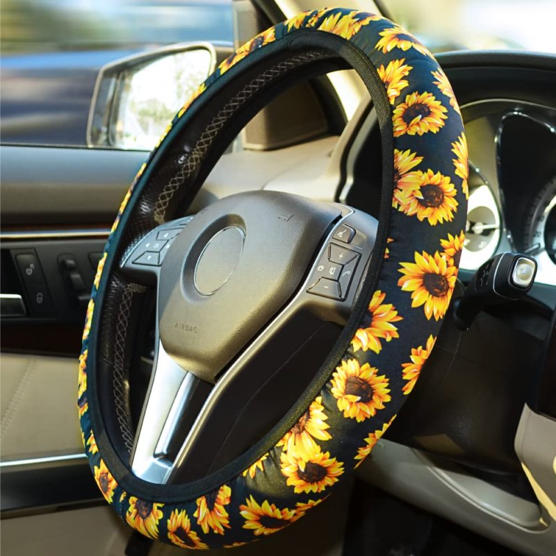 Sunflower Steering Wheel Cover Dreams Car Set Women S Delightful Yellow Accessories With Cute Stuff Featuring Adorable Keychain