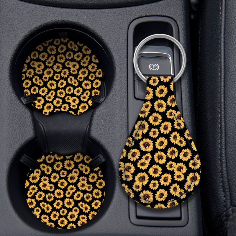 Sunflower Steering Wheel Cover Dreams Car Set Women S Delightful Yellow Accessories With Cute Stuff Featuring Adorable Keychain