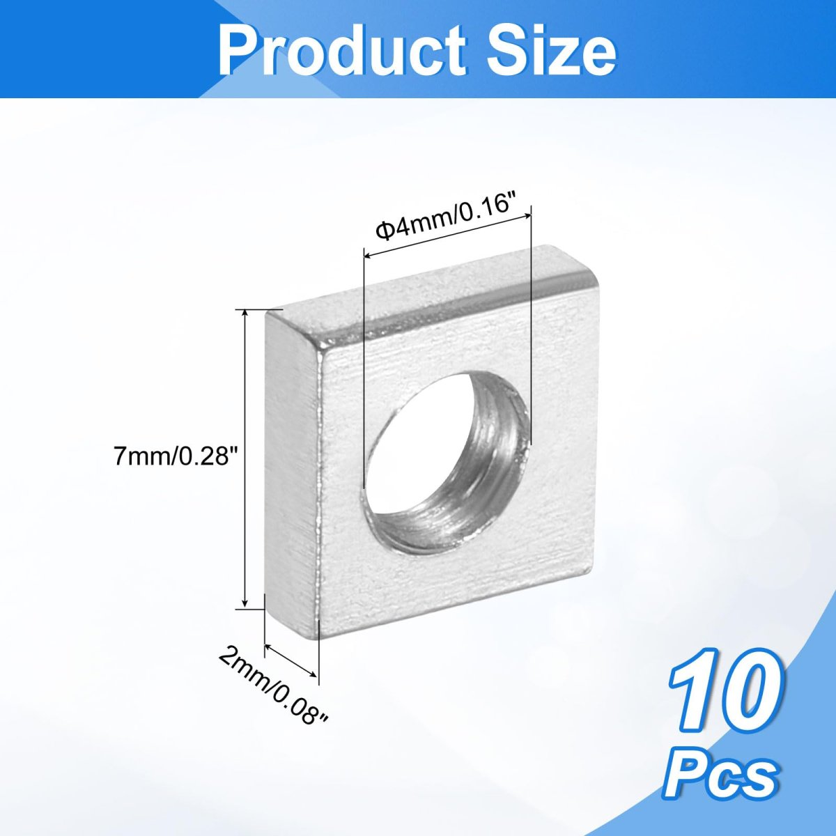 10pcs M4x7mmx2mm Square Nuts Carbon Steel Zinc Plated Coarse Thread Fasteners For Home Repairs And Professional Engineering