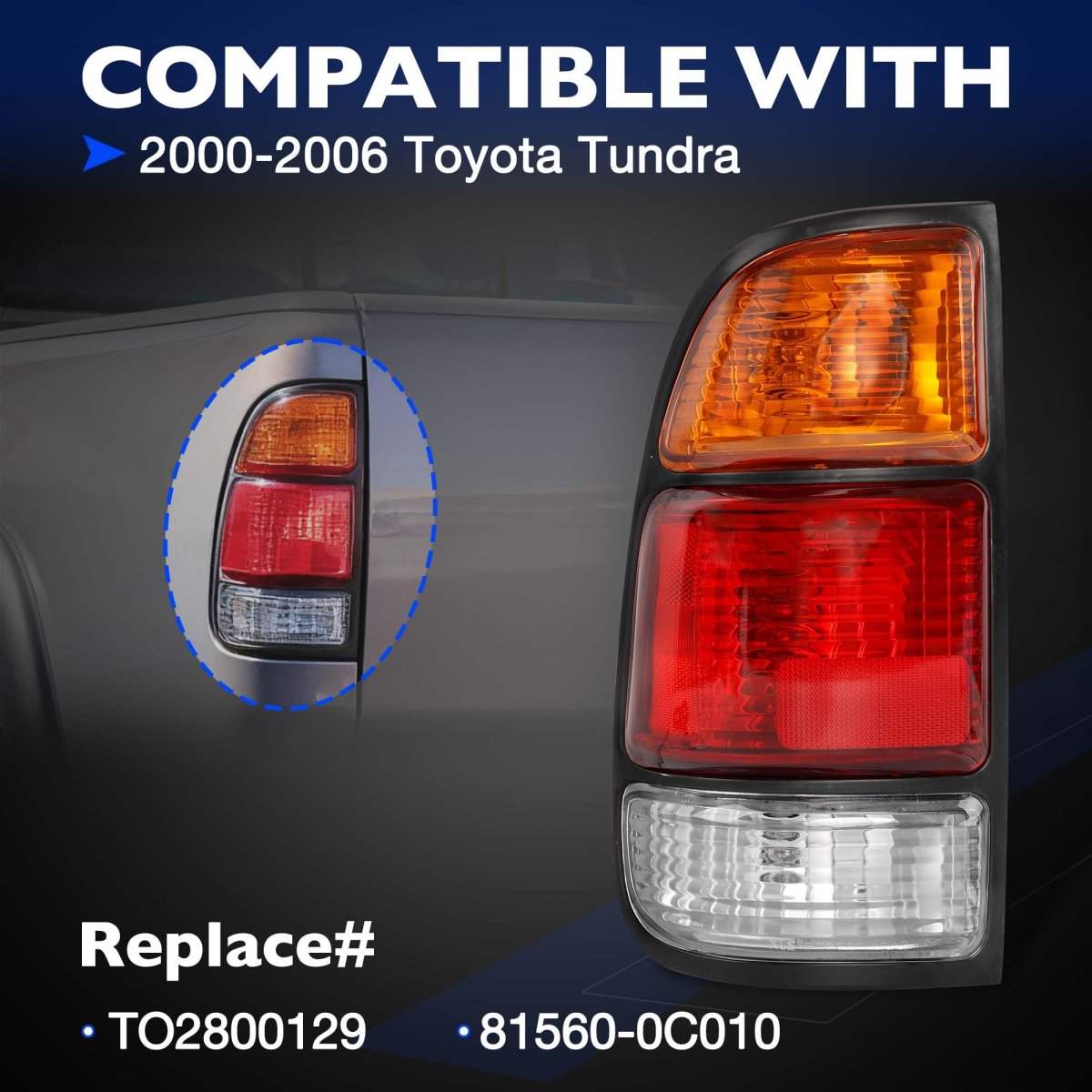 Tail Light Assembly For Toyota Tundra 2000-2006 Regular Access Cab Left Driver Side Rear Lamp Brake Lamps Replaces 81560-0c010