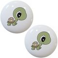 Set Of 2 Turtle Baby Big Eyes Ceramic Cabinet Drawer Pull Knobs