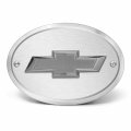Ipick Image Made For Chevrolet 3d Gunmetal Dark Gray Logo On Brushed Silver Oval Billet Aluminum 2-inch Tow Hitch Cover
