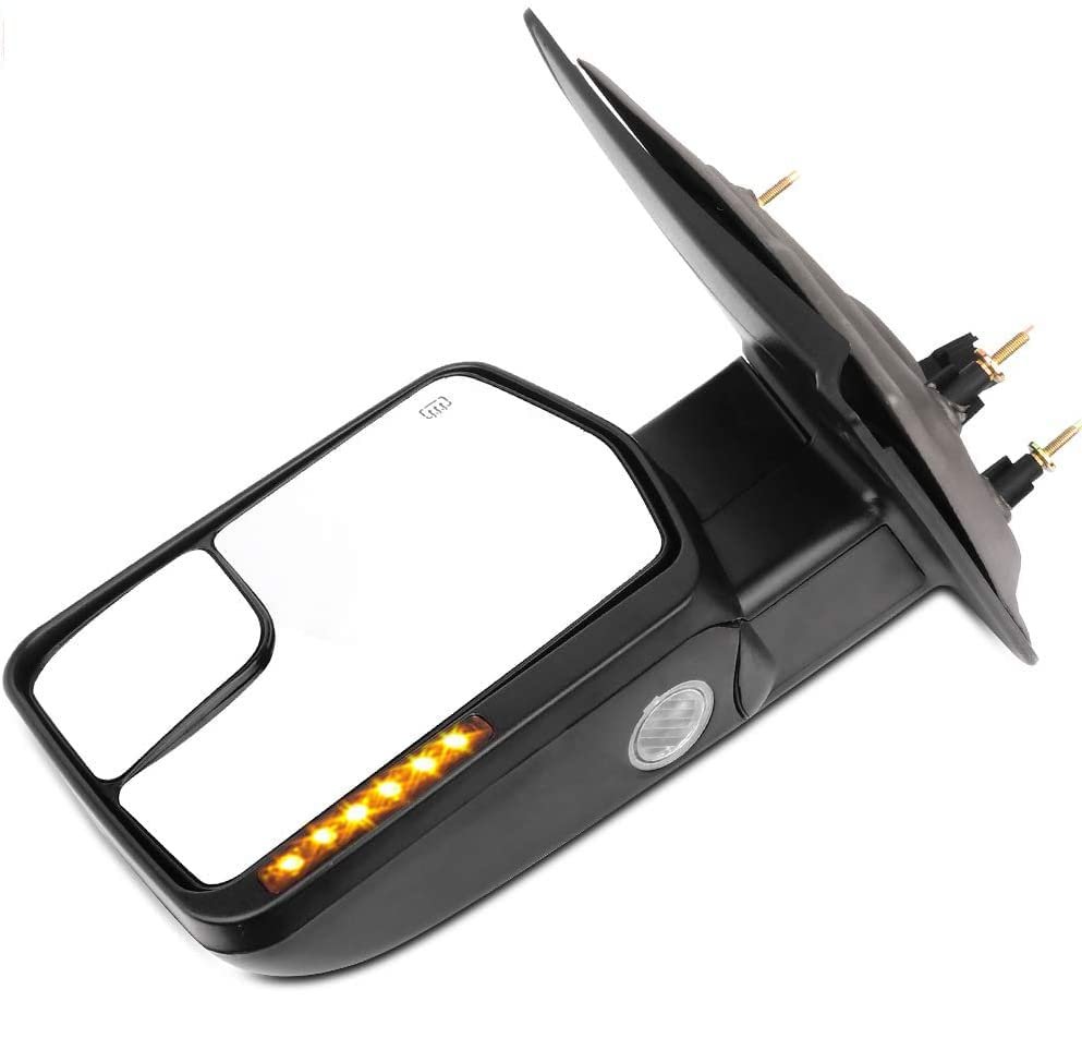 Left Side Towing Mirror For F-150 Pickup Truck 2004 To 2014 Power Heated With Signal Puddle Lamp And Chrome Cap Housing