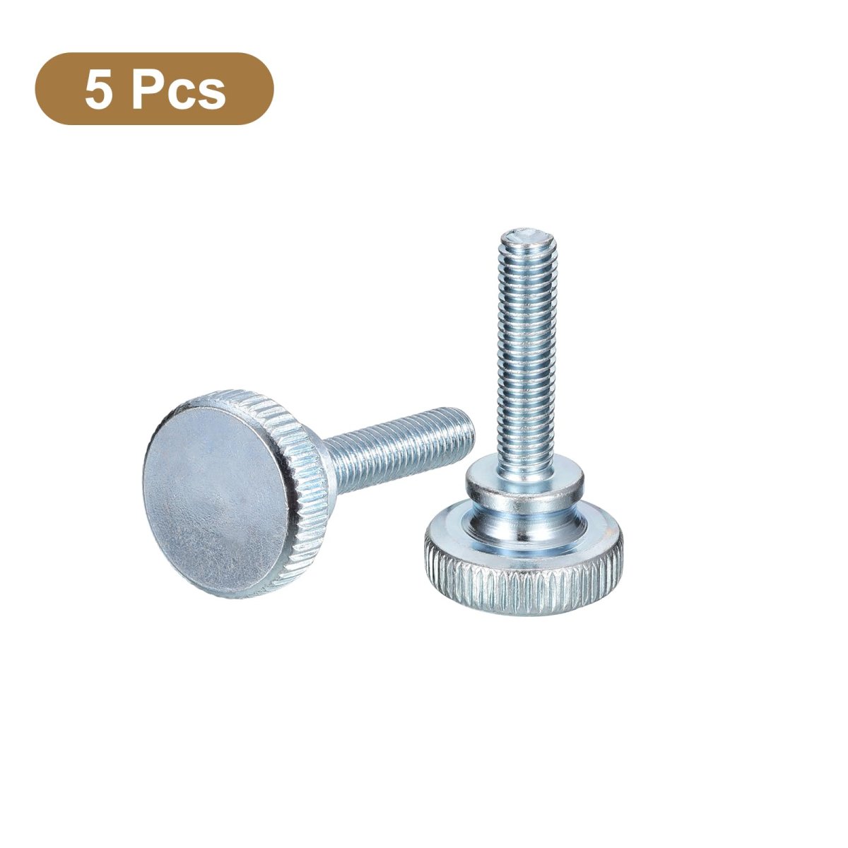 M6x25mm Knurled Thumb Screws 5pcs Carbon Steel Zinc Plated Flat Head Fully Threaded Bolts Fastener