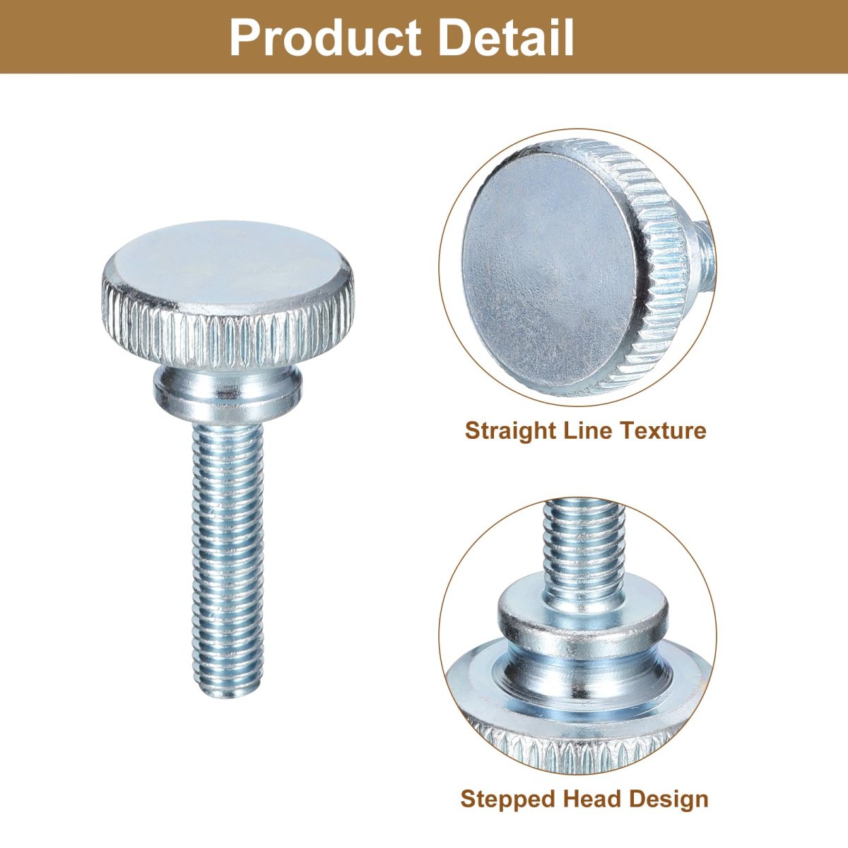M6x25mm Knurled Thumb Screws 5pcs Carbon Steel Zinc Plated Flat Head Fully Threaded Bolts Fastener