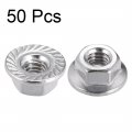 Uxcell M4 Serrated Flange Hex Lock Nuts 201 Stainless Steel 50 Pcs