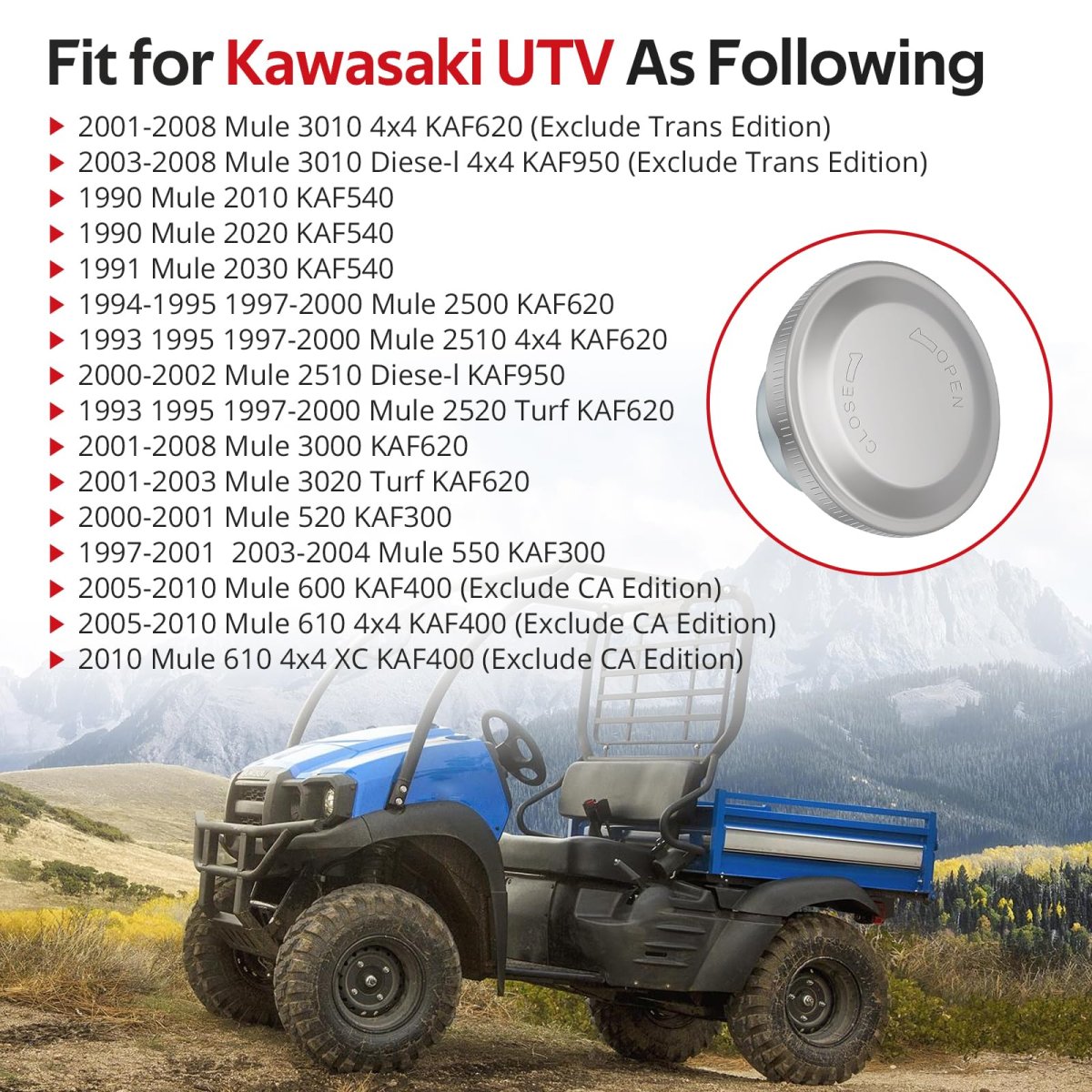 Gas Fuel Cap For Kawasaki Mule 2010 2020 2030 2500 2510 2520 3000 3010 3020 520 550 600 610 Kaf300 Kaf400 Kaf540 Kaf620 Kaf950
