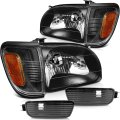 Headlights For 2001 2002 2003 2004 Toyota Tacoma Pair Headlight Assembly Black Housing Amber Reflector 81110-04110