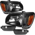 Headlights For 2001 2002 2003 2004 Toyota Tacoma Pair Headlight Assembly Black Housing Amber Reflector 81110-04110