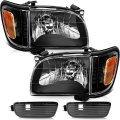 Headlights For 2001 2002 2003 2004 Toyota Tacoma Pair Headlight Assembly Black Housing Amber Reflector 81110-04110