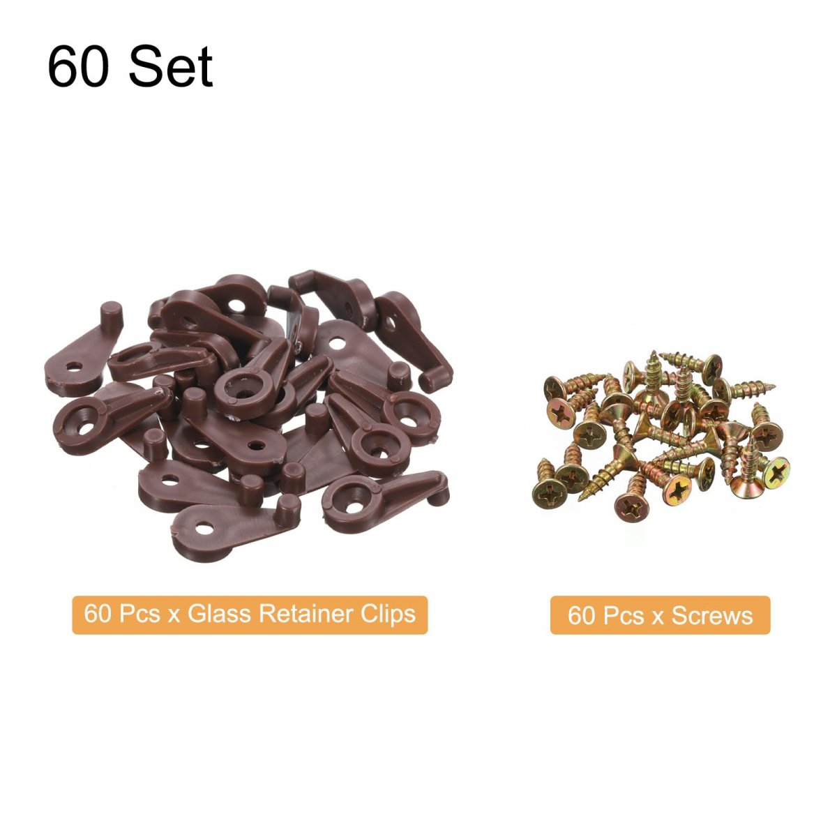 60set Glass Retainer Clips Kit 25mm Plastic Cabinet With Screws For Fixing 4mm Thick Doors Mirror Brown