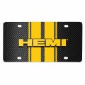 Ipick Image For Dodge Hemi 3d Logo In Yellow On Stripe Black Carbon Fiber Look Premium Stainless Steel License Plate Design And