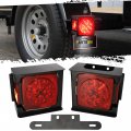 Partsam Waterproof Square Led Trailer Light Kit Red Stop Turn Tail License Brake Running Lamp With Steel Mounting Boxes Plate 