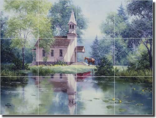 Country Landscape Ceramic Tile Mural Backsplash 17 X 12 75 Beside The Still Water By Jack Sorenson Kitchen Shower Decor