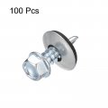 Uxcell 12 X 3 4 Self Drilling Screws With Rubber Washer 100pcs Zinc Plated Steel Roofing Hex Head Tapping Epdm For Metal To
