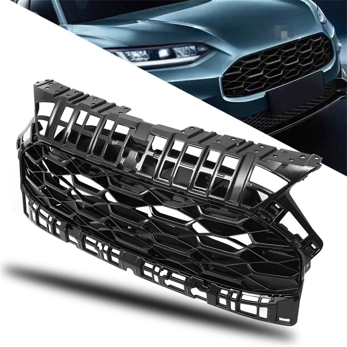 Front Upper Grille Bumper Hood Grill Honeycomb Gloosy Black Replacement For 2023 2024 Hrv