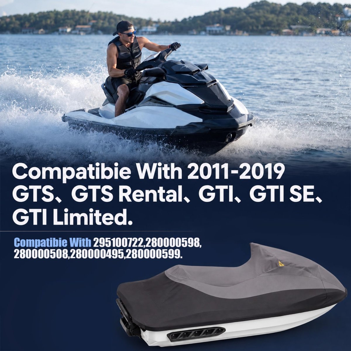 Waterproof Uv Protection Pwc Cover For Sea Doo Gts And Rental 2011 2019 Marine Grade 600d Polyester Trailerable Jet Ski Black