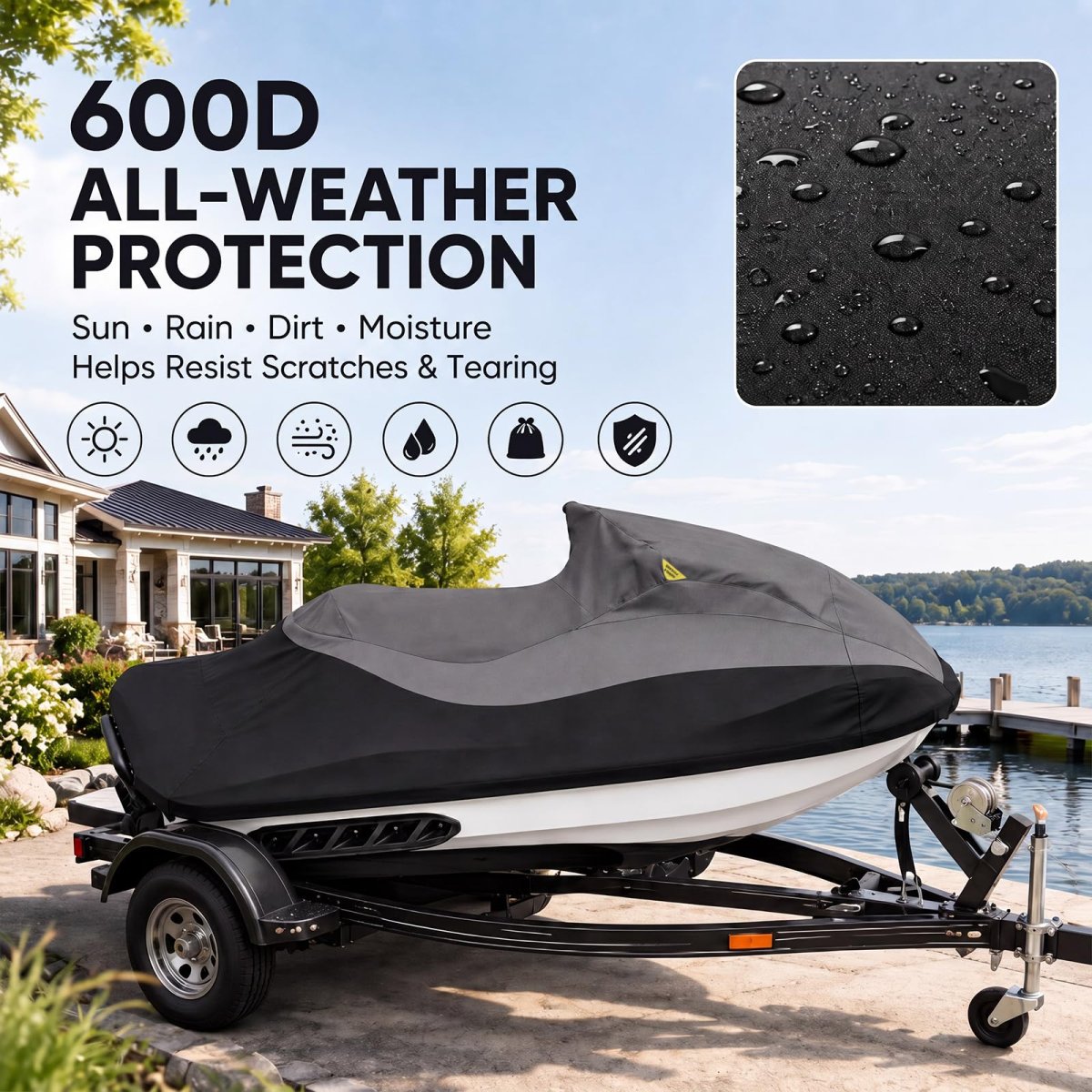 Waterproof Uv Protection Pwc Cover For Sea Doo Gts And Rental 2011 2019 Marine Grade 600d Polyester Trailerable Jet Ski Black