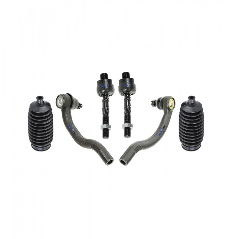 Partsw 6 Pc Front Steering Kit Rack Pinion Bellow Boots Inner Outer Tie Rod Ends
