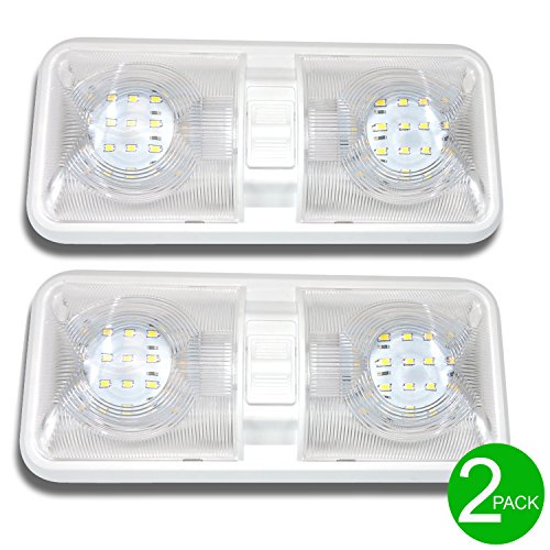 2 Pack Rv Led Ceiling Double Dome Light Fixture 12v Natural White Interior Lighting For Car Trailer Camper Boat 48 Smd Leds