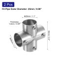 2pcs 4-way Cross Pipe Fitting Connector Fit 1 Inch 25mm Od Stainless Steel Structural Chain Link Fence Clamp