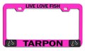 Live Love Fish Tarpon Fishing Pink Metal License Plate Frame Universal Fit Heavy Duty Steel Tag Holder For Us And Canada 