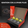 A-premium 3x Yellow Ignition Coil Pack And 6x Iridium Spark Plugs Compatible With Chevrolet Malibu Impala Venture Buick