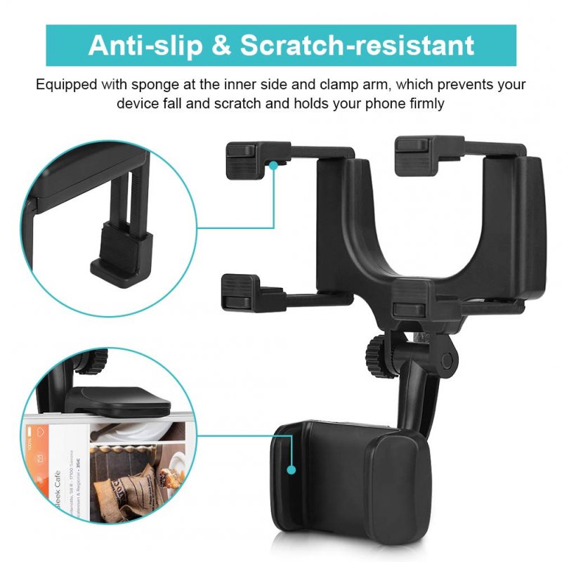Health Gear Rear View Mirror Phone Mount Universal Car Holder Stand Fits Most Phones Within Width 1 95-3 55inch
