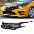 G-plus Front Bumper Hood Grill Mesh Grille Nose Trim Cover Compatible With Honda Civic Sedan 10th Gen 2016-2018 Glossy Black
