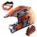 Wow Youth Motocross Helmet Bmx Mx Atv Dirt Bike Matt Star Orange Goggles Skeleton Glove Bundle 