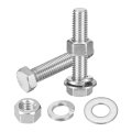 5set Hex Head Screw Bolt 1 2-13 X 2-1 2 304 Stainless Steel Fully Threaded With Nuts Flat Lock Washers Silver 