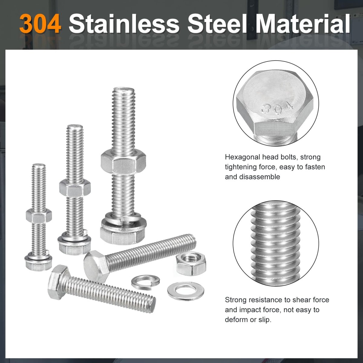 5set Hex Head Screw Bolt 1 2-13 X 2-1 2 304 Stainless Steel Fully Threaded With Nuts Flat Lock Washers Silver