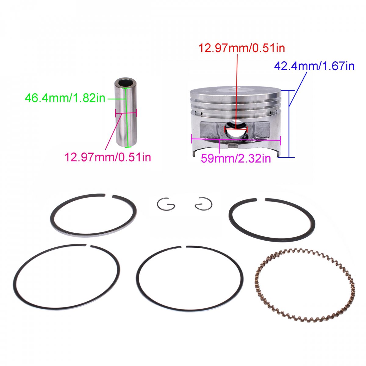 Outboard Engine 68d-e1631-00-96 Std Piston Set For Yamaha 4hp 59mm Standard Bore With 68d-e1603-00 Ring And F4-04020200 Parsun