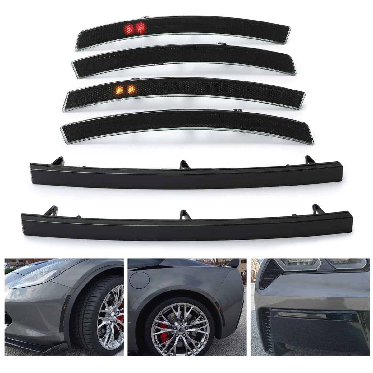 6 Piece Led Side Marker And Rear Bumper Reflector Set For 2014 2019 Chevy Corvette C7 Stingray Grand Sport Z06 Zr1 Smoke Lens