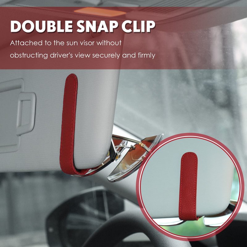 2 Packs Car Glasses Holder Universal Visor Sunglasses Clip Leather Eyeglasses Hanger And Ticketd Mount For Car Red