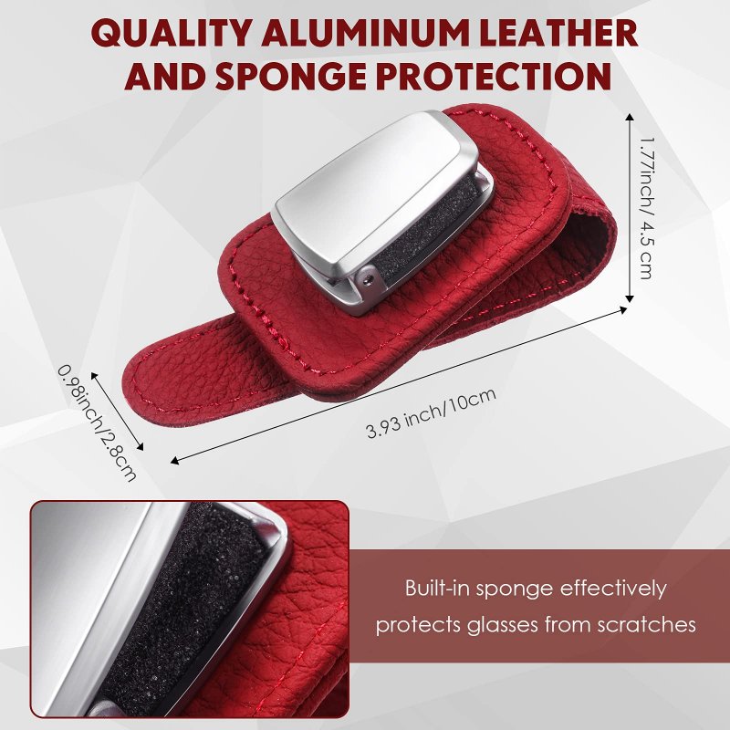 2 Packs Car Glasses Holder Universal Visor Sunglasses Clip Leather Eyeglasses Hanger And Ticketd Mount For Car Red