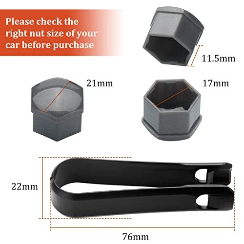 20 Piece Universal 17mm Wheel Lug Nut Bolt Cover Caps With Removal Tool Gray Plastic Protective For Volkswagen Audi Bmw Ford