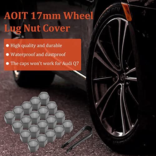 20 Piece Universal 17mm Wheel Lug Nut Bolt Cover Caps With Removal Tool Gray Plastic Protective For Volkswagen Audi Bmw Ford
