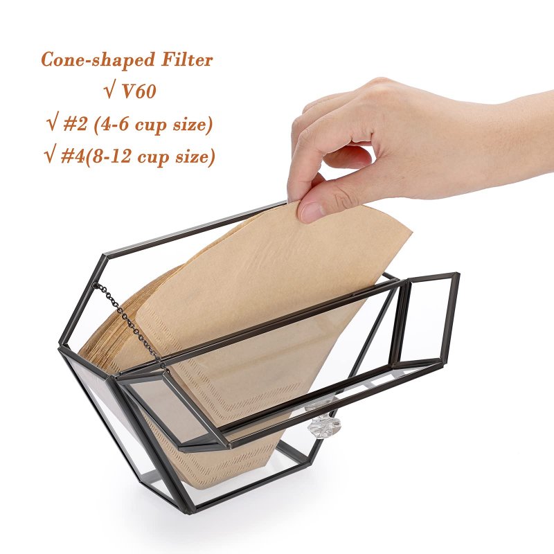 Elldoo Black Glass Coffee Filter Holder Paper Storage Container Dispenser Rack With Dustproof Cover