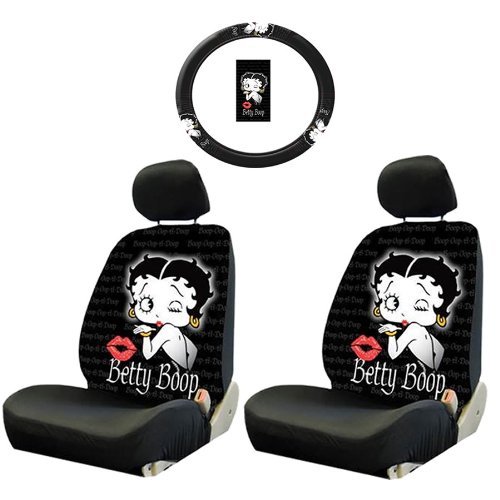 U A Inc 5pc Betty Boop Timeless Front Low Back Seat Covers Steering Wheel Cover Set