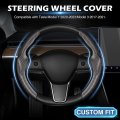 Cartist Carbon Fiber Steering Wheel Cover Custom Fit For Tesla Model 3 2017-2023 2024 And Y 2020-2023 Anti Skid Leather Car