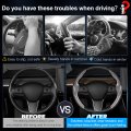 Cartist Carbon Fiber Steering Wheel Cover Custom Fit For Tesla Model 3 2017-2023 2024 And Y 2020-2023 Anti Skid Leather Car